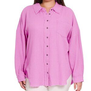 Zenana Outfitters Pink Button Down Shirt